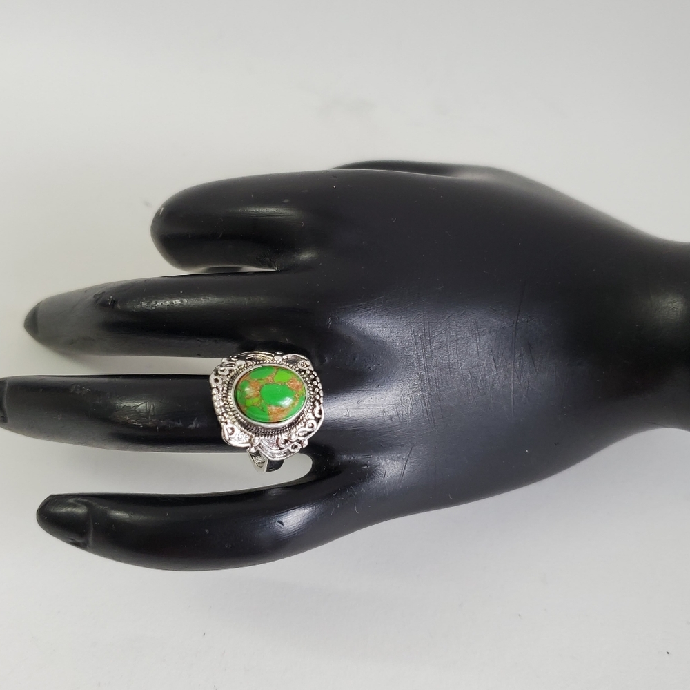 Silver Green Turquoise Ring